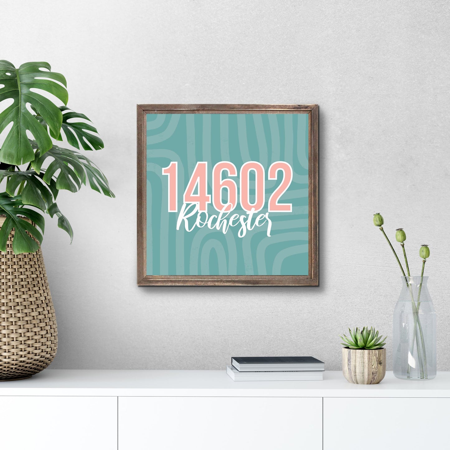 Boho Color City Zip On Blue New York Rochester | Wood Sign | Eaches | Min 1