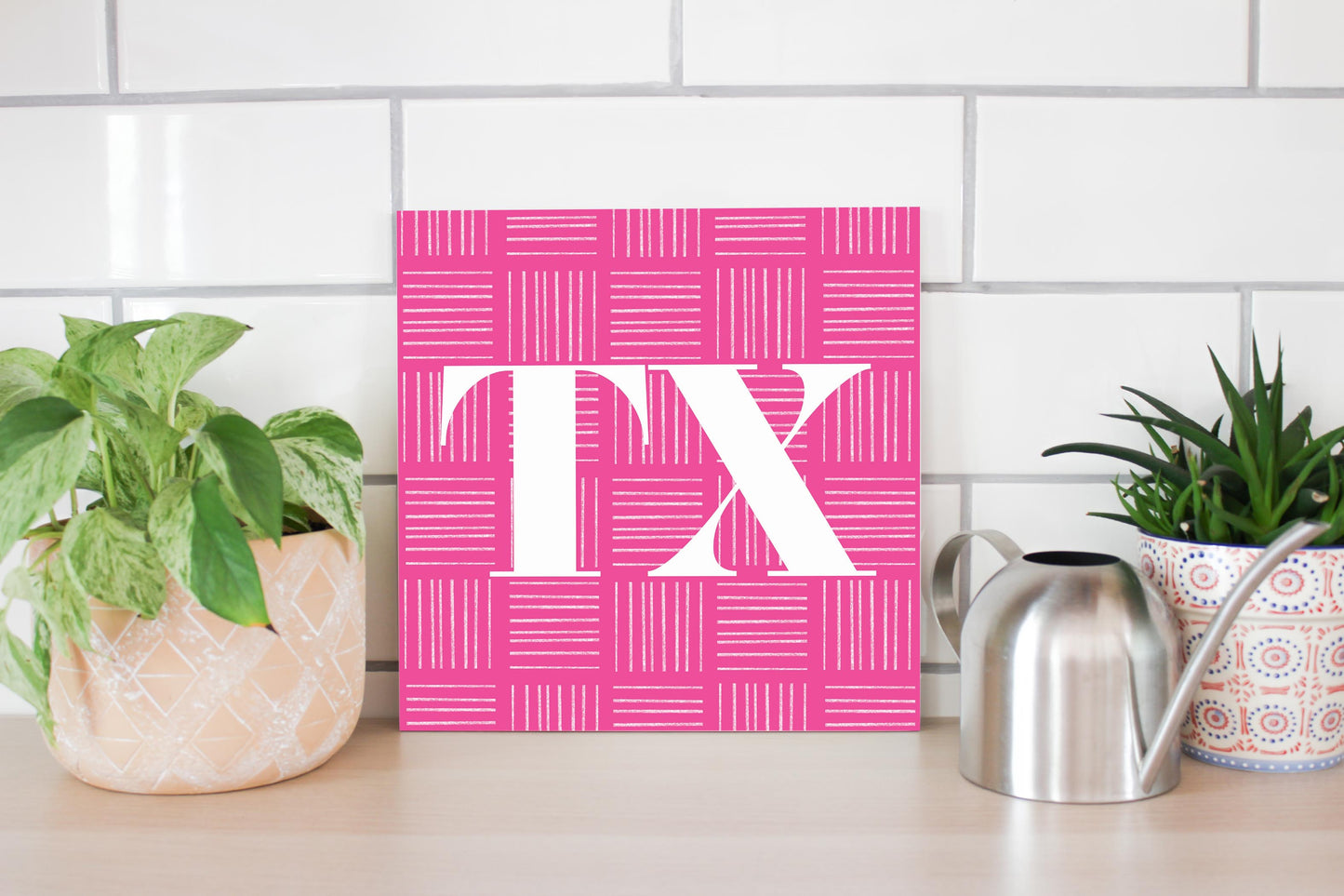 Bright Modern Abbreviated On Pink Texas | Wood Sign | Eaches | Min 2