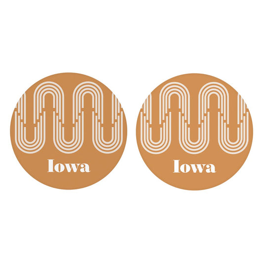 Vintage Groove Yellow Wave Lines Iowa| Absorbent Car Coasters | Set of 2 | Min 4