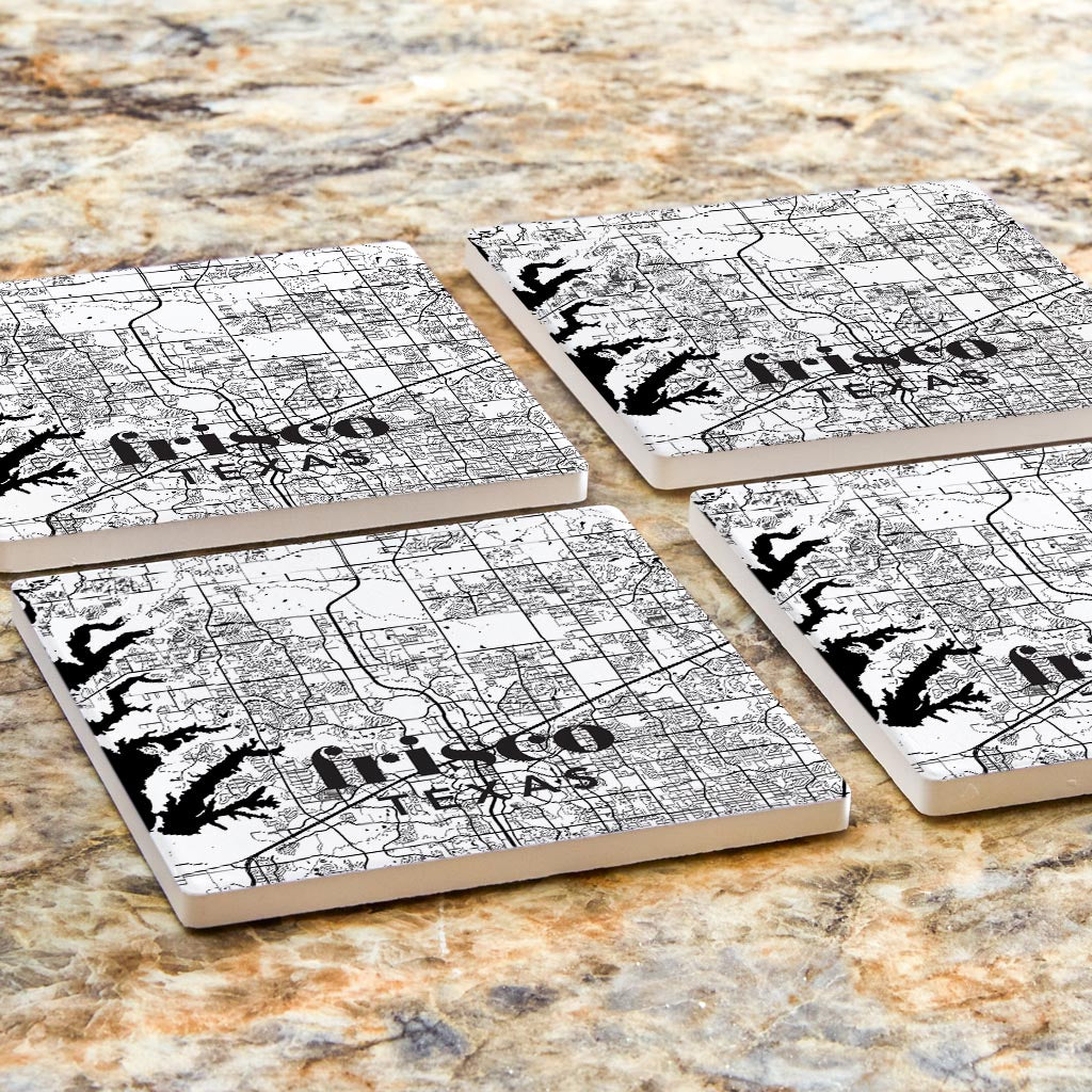 Black and White White Map Texas Frisco