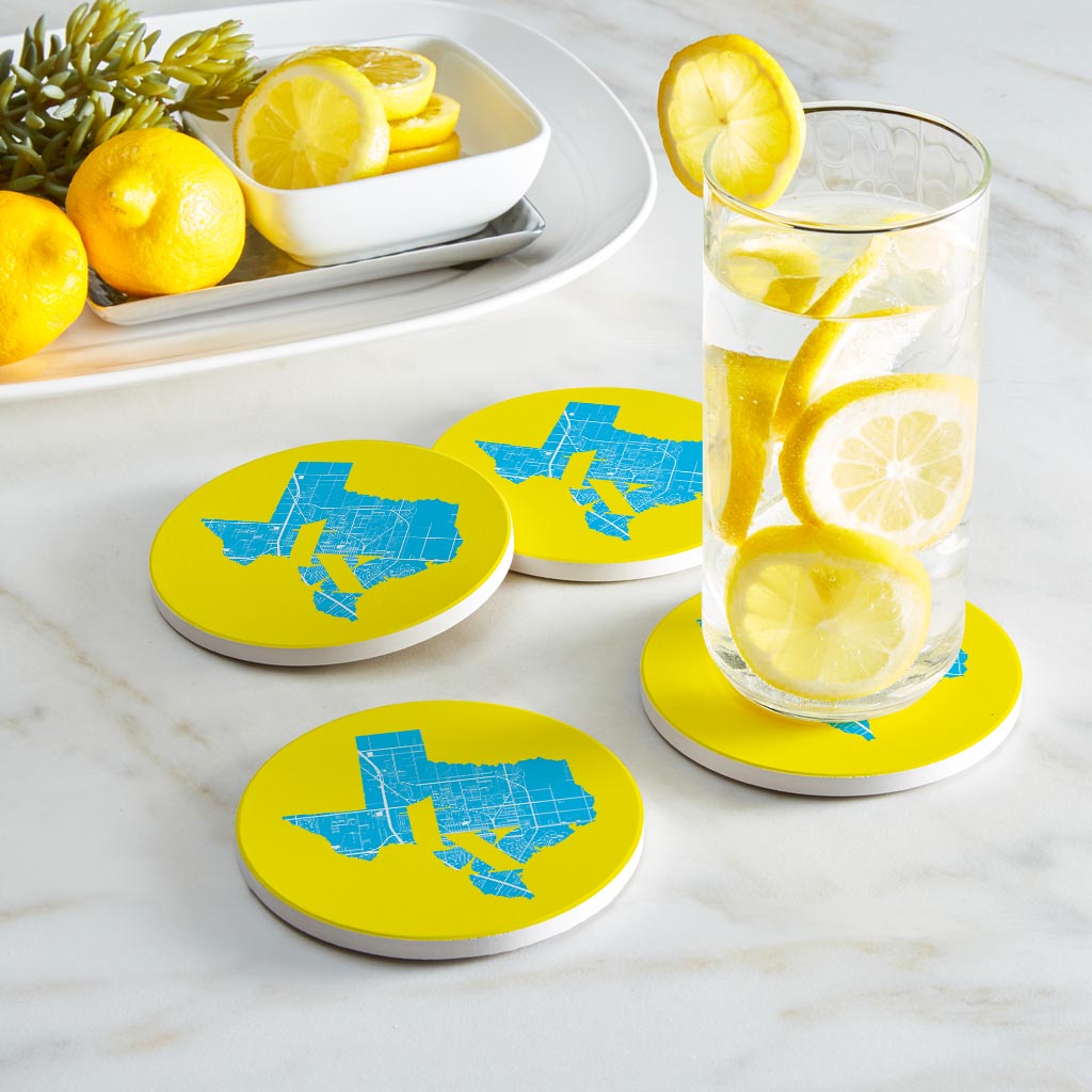 Bright Modern Abbreviated State Yellow Texas Harlingen | Absorbent Coasters | Set of 4 | Min 2