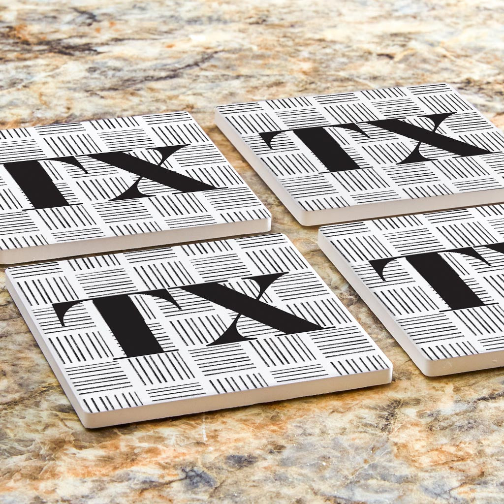 Black And White Abbreviated On White Texas | Absorbent Coasters | Set of 4 | Min 2