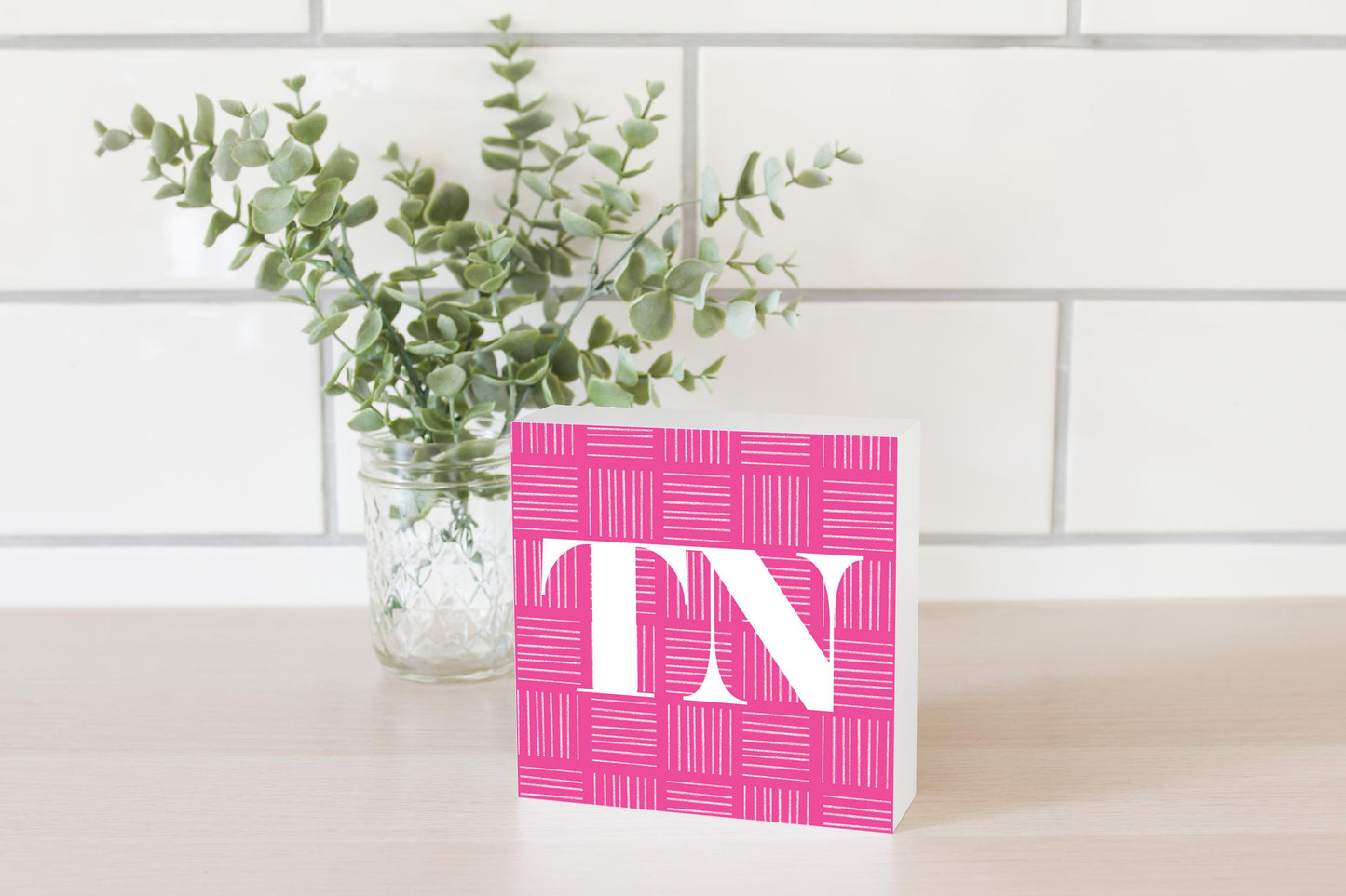 Bright Modern Abbreviated On Pink Tennessee | Wood Block | Eaches | Min 4