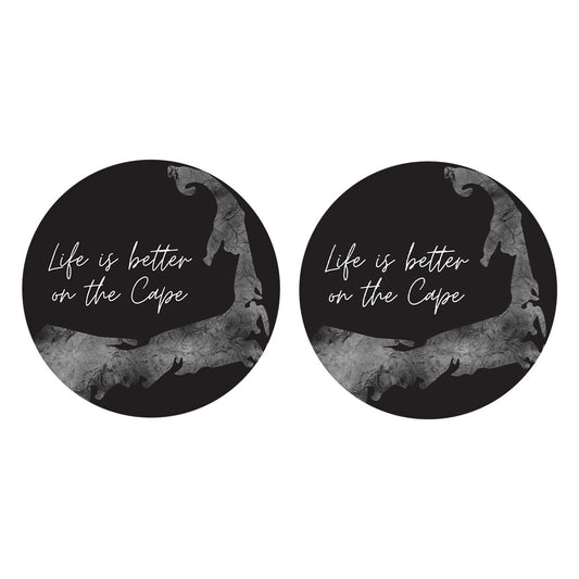 Minimalistic B&W Cape Cod Life Is Better | Absorbent Car Coasters | Set of 2 | Min 4
