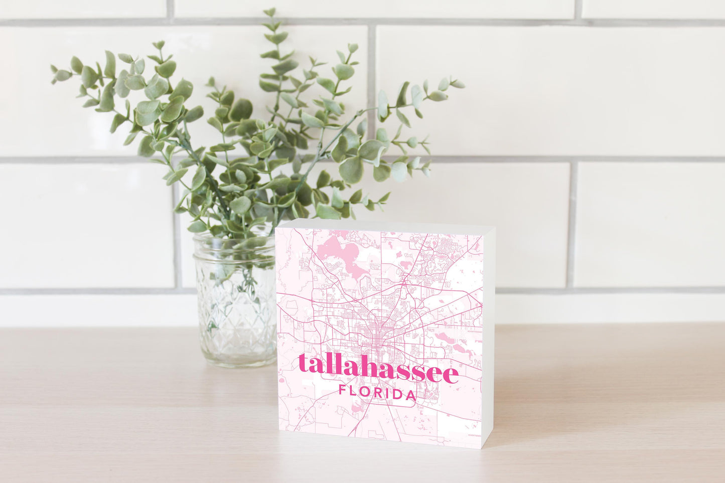 Bright Modern Pink Map Florida Tallahassee | Wood Block | Eaches | Min 4