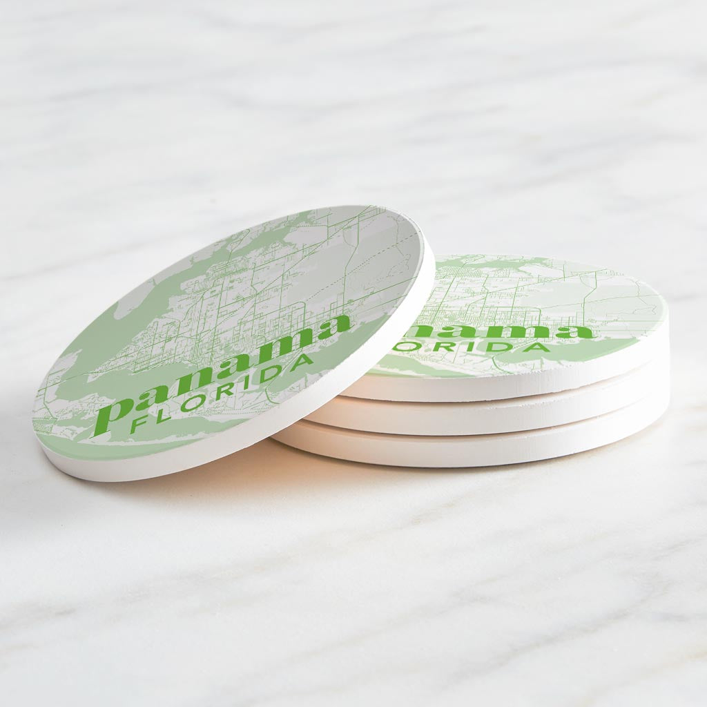 Bright Modern Green Map Florida Panama | Absorbent Coasters | Set of 4 | Min 2