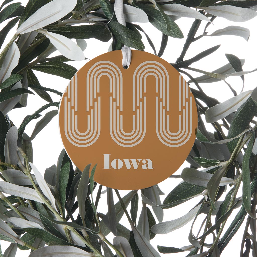 Vintage Groove Yellow Wave Lines Iowa | Wood Ornament | Eaches | Min 6