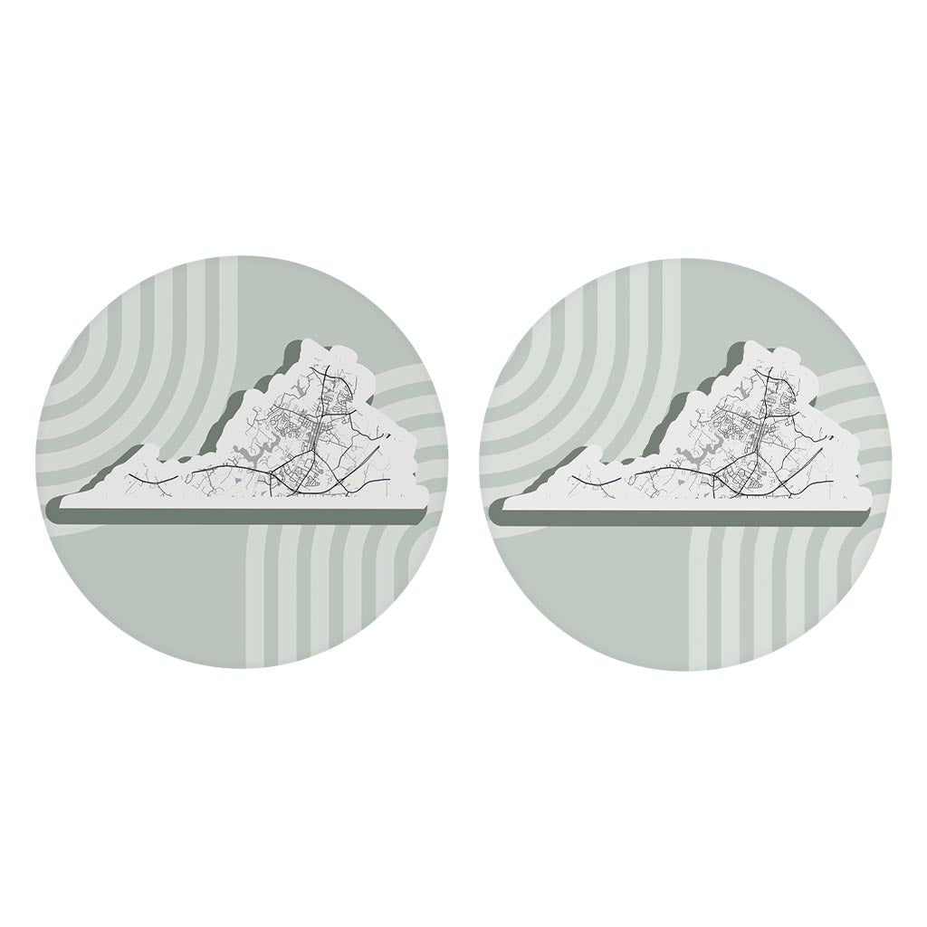 Vintage Groove Light Green Lines Map Virginia Culpeper| Absorbent Car Coasters | Set of 2 | Min 4