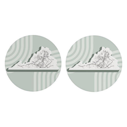 Vintage Groove Light Green Lines Map Virginia Culpeper| Absorbent Car Coasters | Set of 2 | Min 4