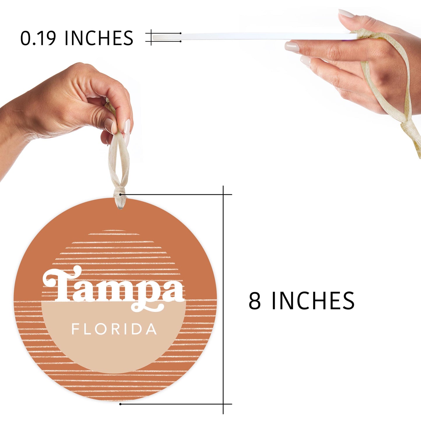 Vintage Groove Half Circle Lines Florida Tampa | Wood Ornament | Eaches | Min 1
