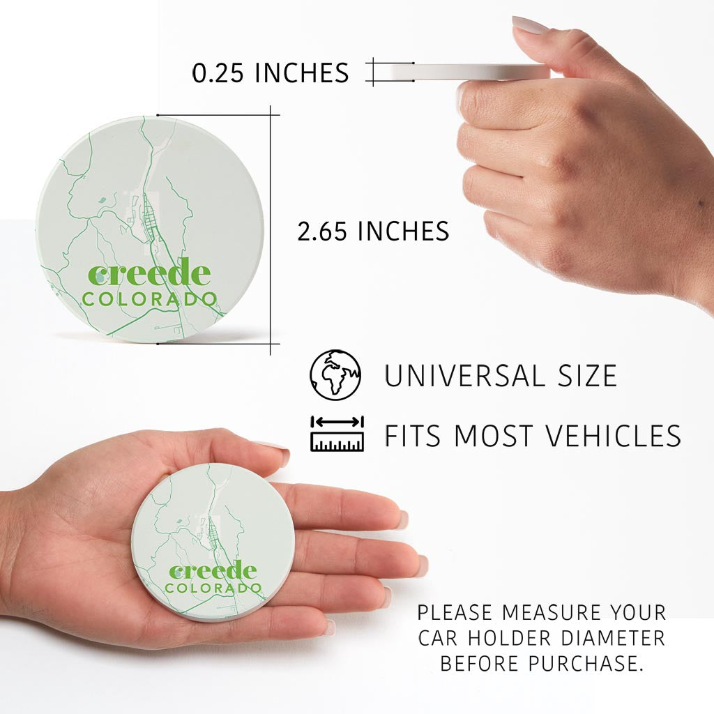 Bright Modern Green Map Colorado Creede| Absorbent Car Coasters | Set of 2 | Min 4