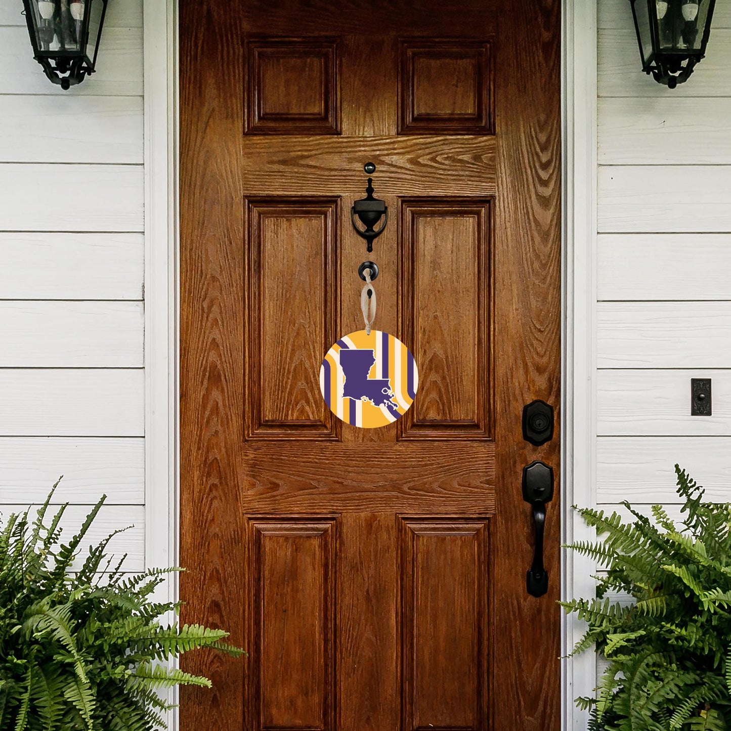 Purple Gold Louisiana Retro State Shape | Wood Ornament | Eaches | Min 1