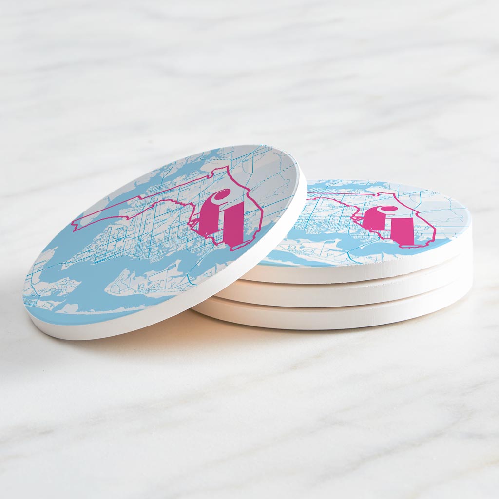 Bright Modern Abbreviated State Map Blue Florida Panama | Absorbent Coasters | Set of 4 | Min 2