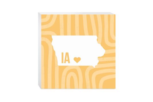Boho Color Heart State On Yellow Iowa | Wood Block | Eaches | Min 2