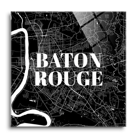 Minimalistic Baton Rouge Black Map | Hi-Def Glass Art | Eaches | Min 1