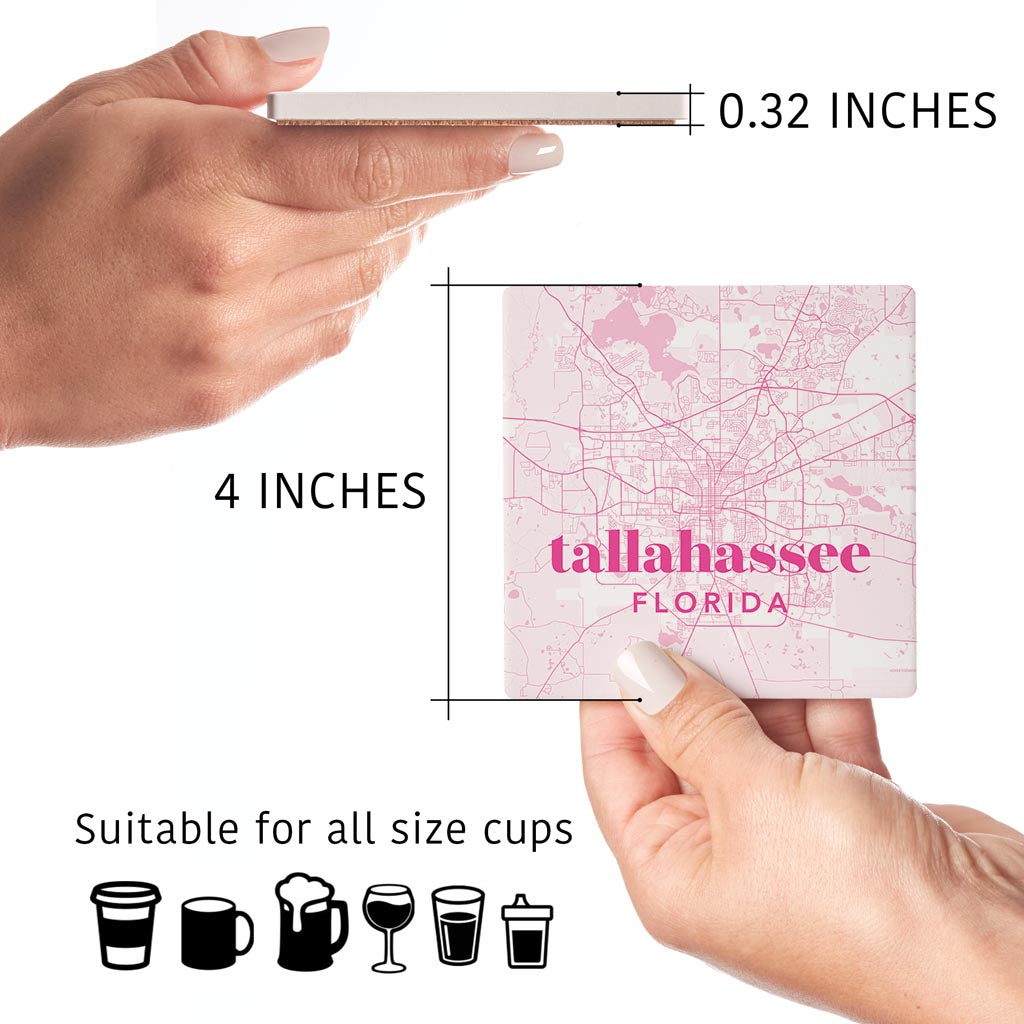 Bright Modern Pink Map Florida Tallahassee | Absorbent Coasters | Set of 4 | Min 2