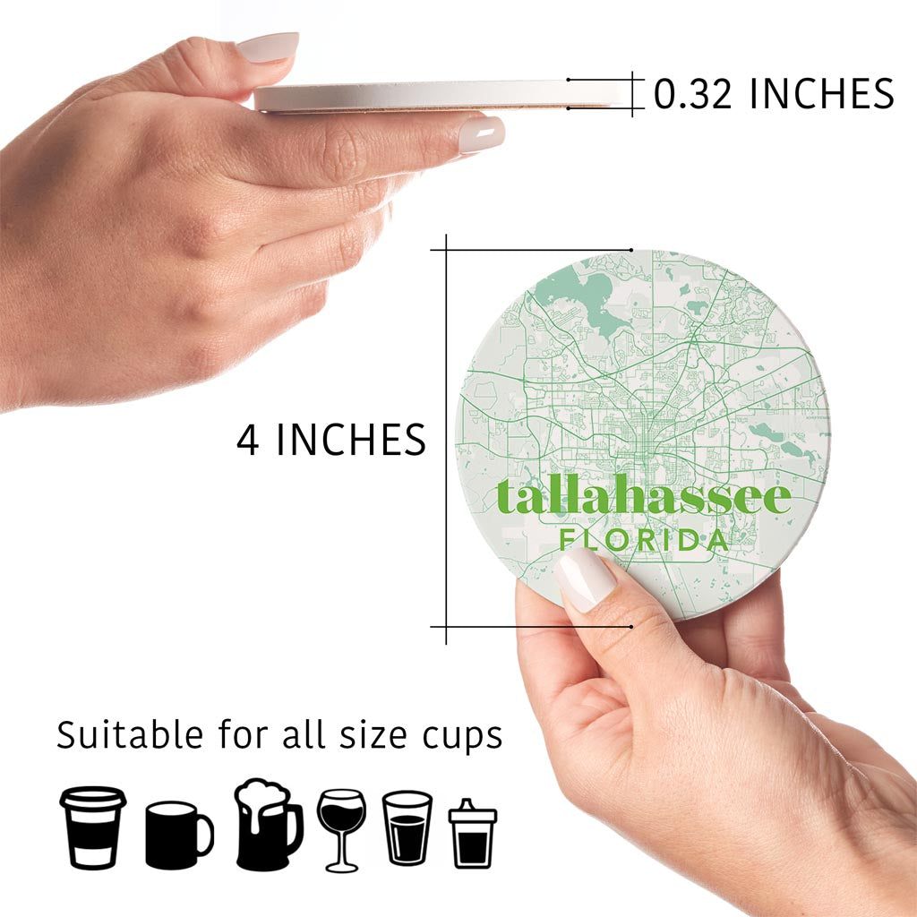 Bright Modern Green Map Florida Tallahassee | Absorbent Coasters | Set of 4 | Min 2