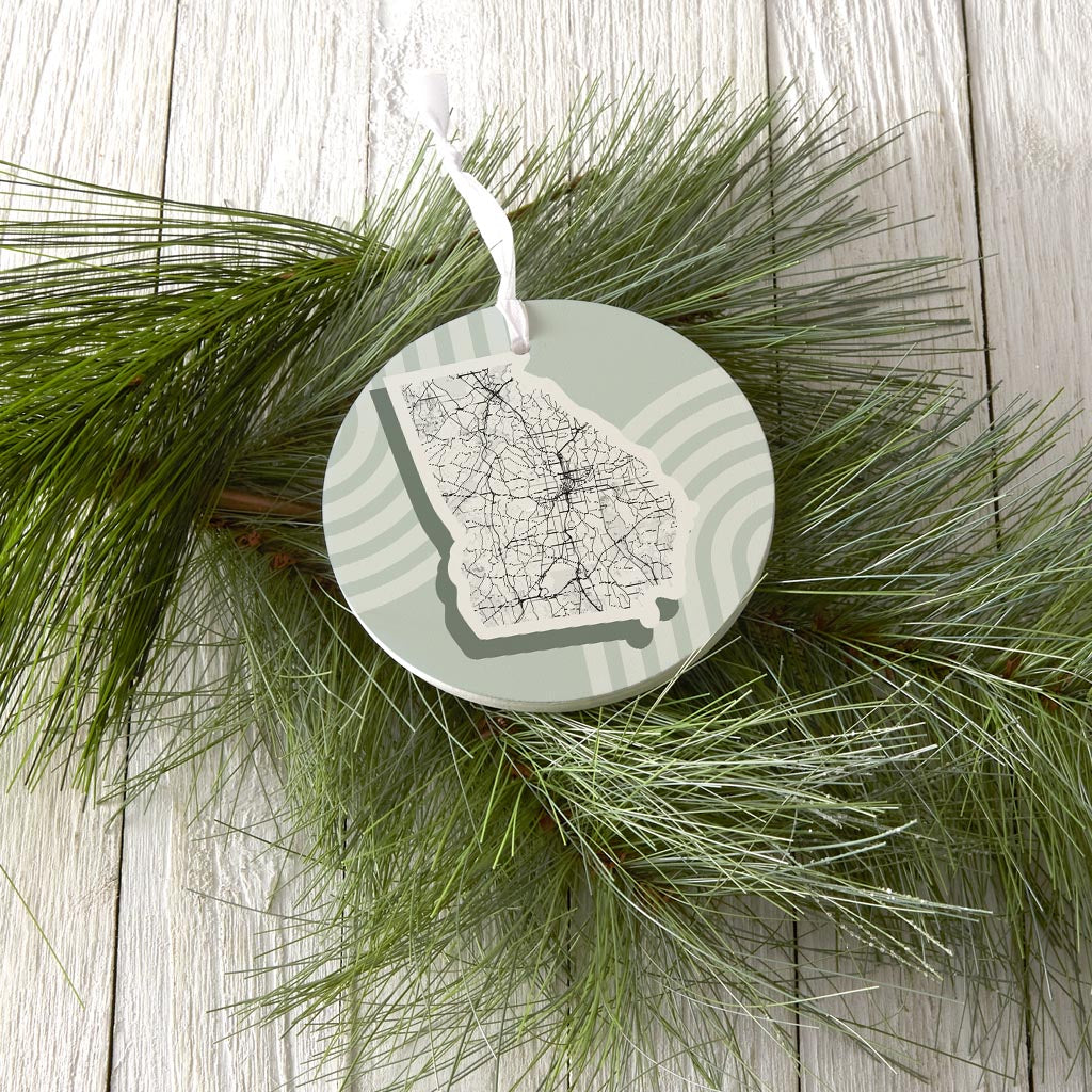 Vintage Groove Light Green Lines Map Georgia Atlanta | Wood Ornament | Eaches | Min 6