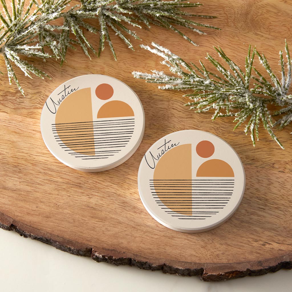 Vintage Groove Shapes Texas Austin | Absorbent Car Coasters | Set of 2 | Min 4