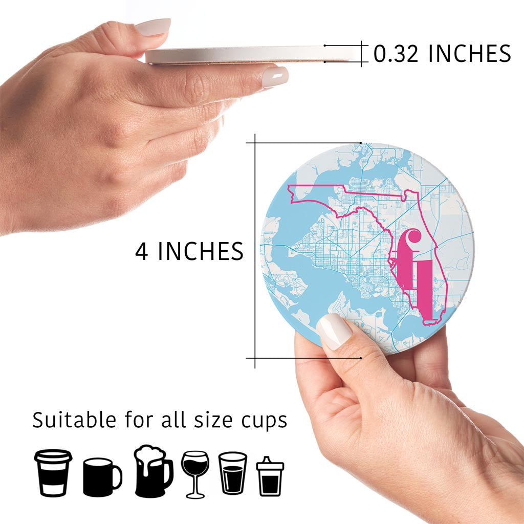 Bright Modern Abbreviated State Map Blue Florida Panama | Absorbent Coasters | Set of 4 | Min 2