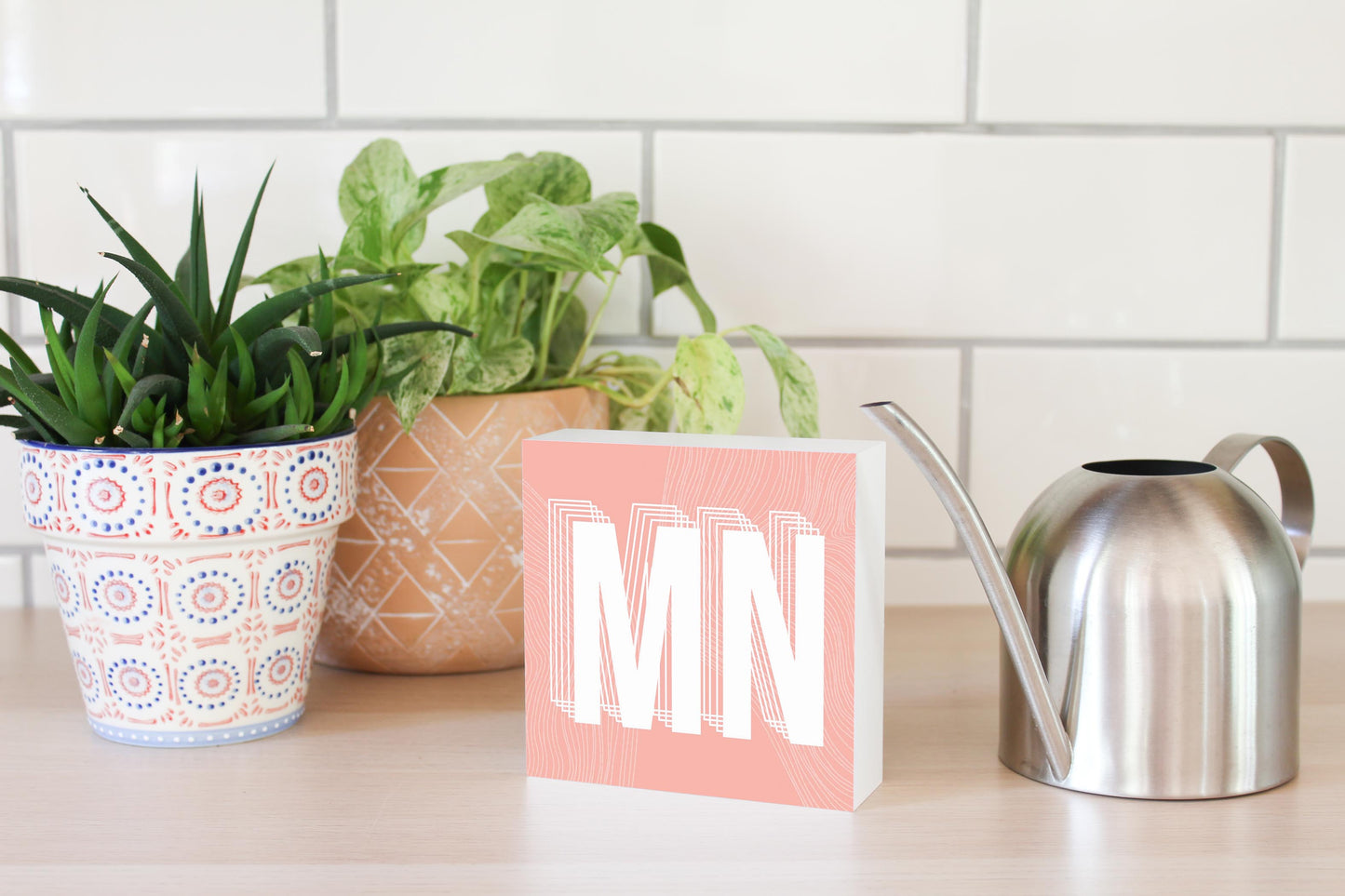 Boho Color Abbreviated On Pink Minnesota | Wood Block | Eaches | Min 4