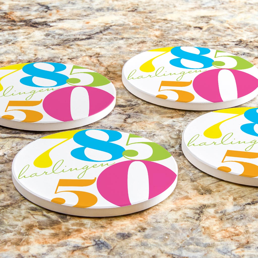Bright Modern Color Block City Zip Texas Harlingen | Absorbent Coasters | Set of 4 | Min 2
