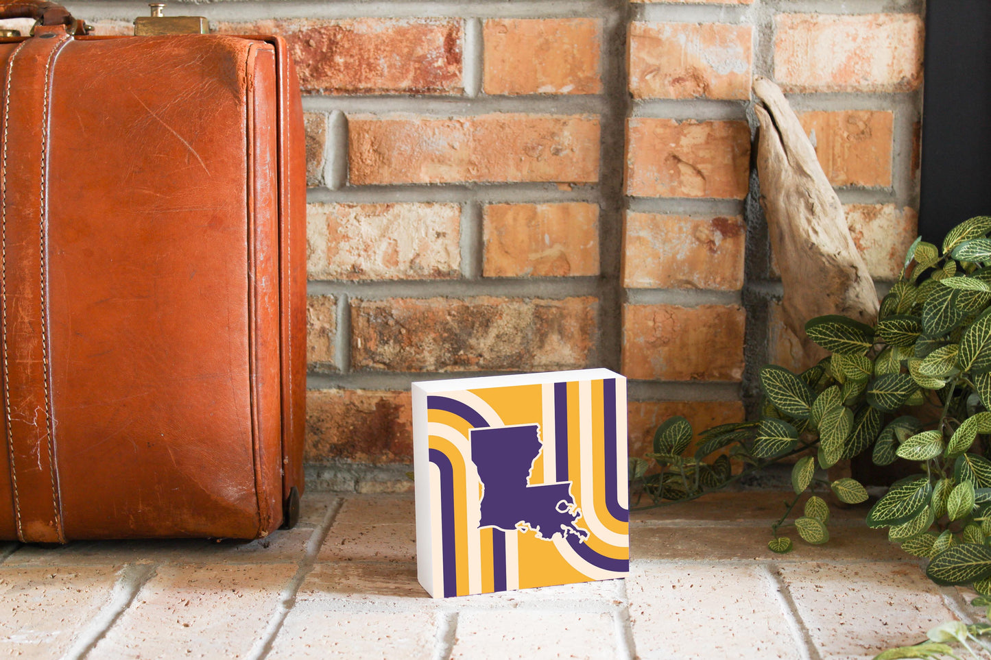 Purple Gold Louisiana Retro State Shape | Wood Block | Eaches | Min 4