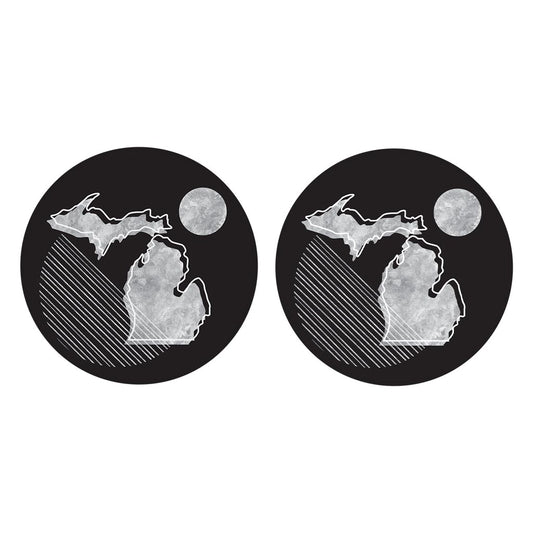 Black And White Geometric On Black Michigan| Absorbent Car Coasters | Set of 2 | Min 4