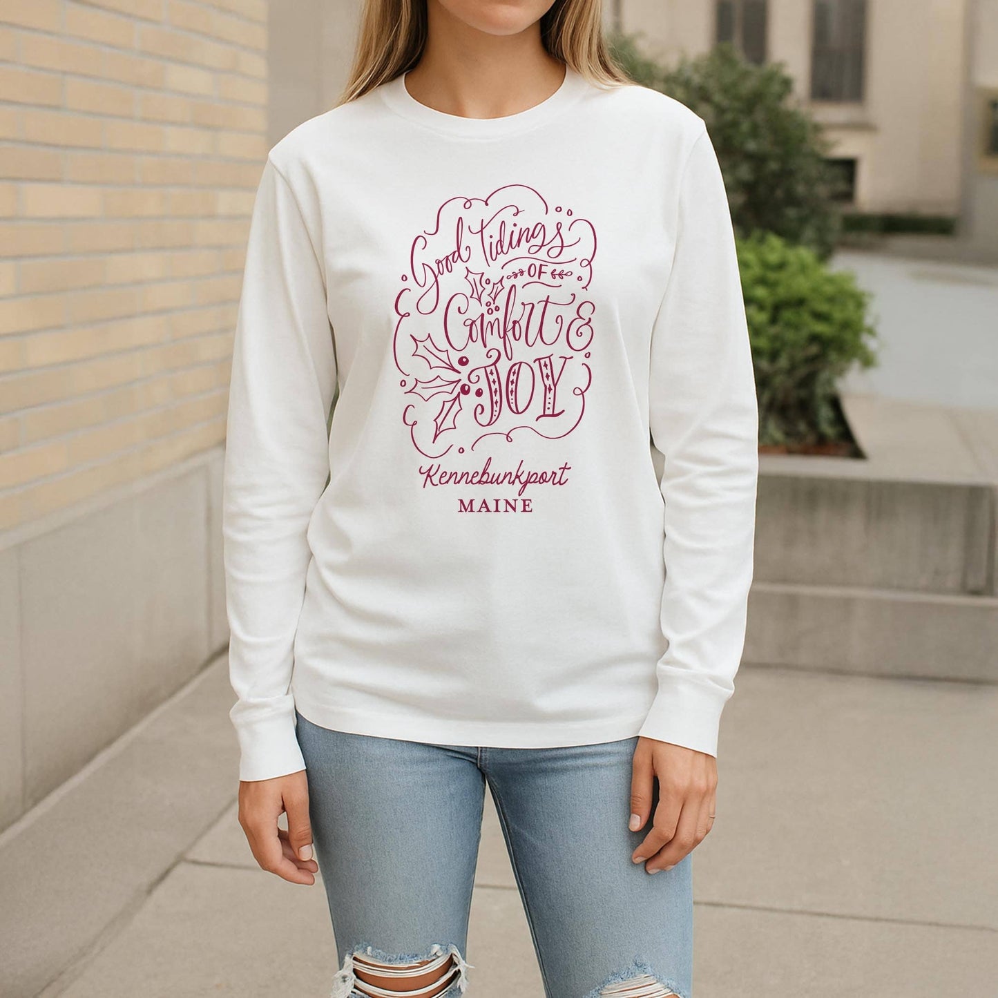 Long Sleeve T-Shirt White-Love + Local Winterberry