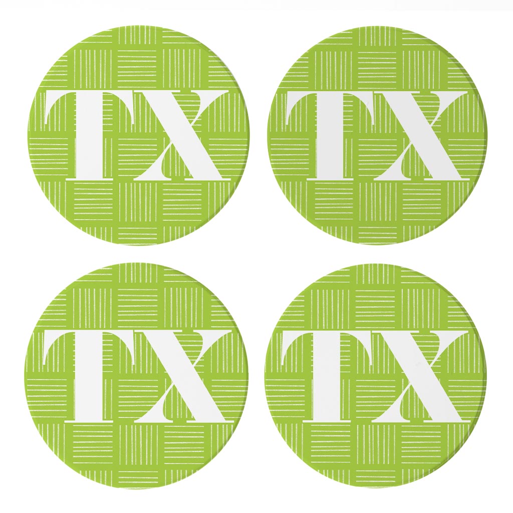 Bright Modern Abbreviated On Green Texas | Absorbent Coasters | Set of 4 | Min 2