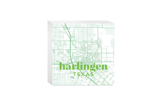 Bright Modern Green Map Texas Harlingen | Wood Block | Eaches | Min 4