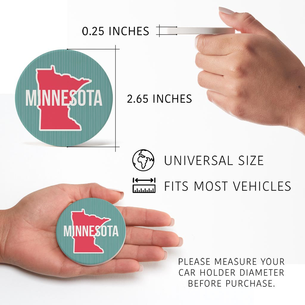 Boho Color State On Blue Minnesota | Absorbent Car Coasters | Set of 2 | Min 4
