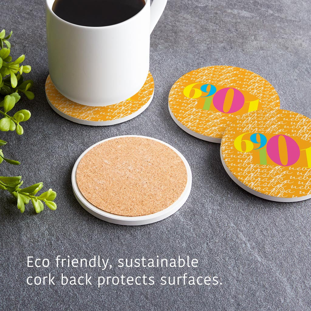 Bright Modern State Script Orange Nebraska North Platte | Absorbent Coasters | Set of 4 | Min 2