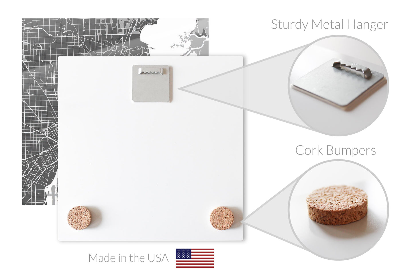 Grey Detroit Michigan Map & Coordinates | 8x8