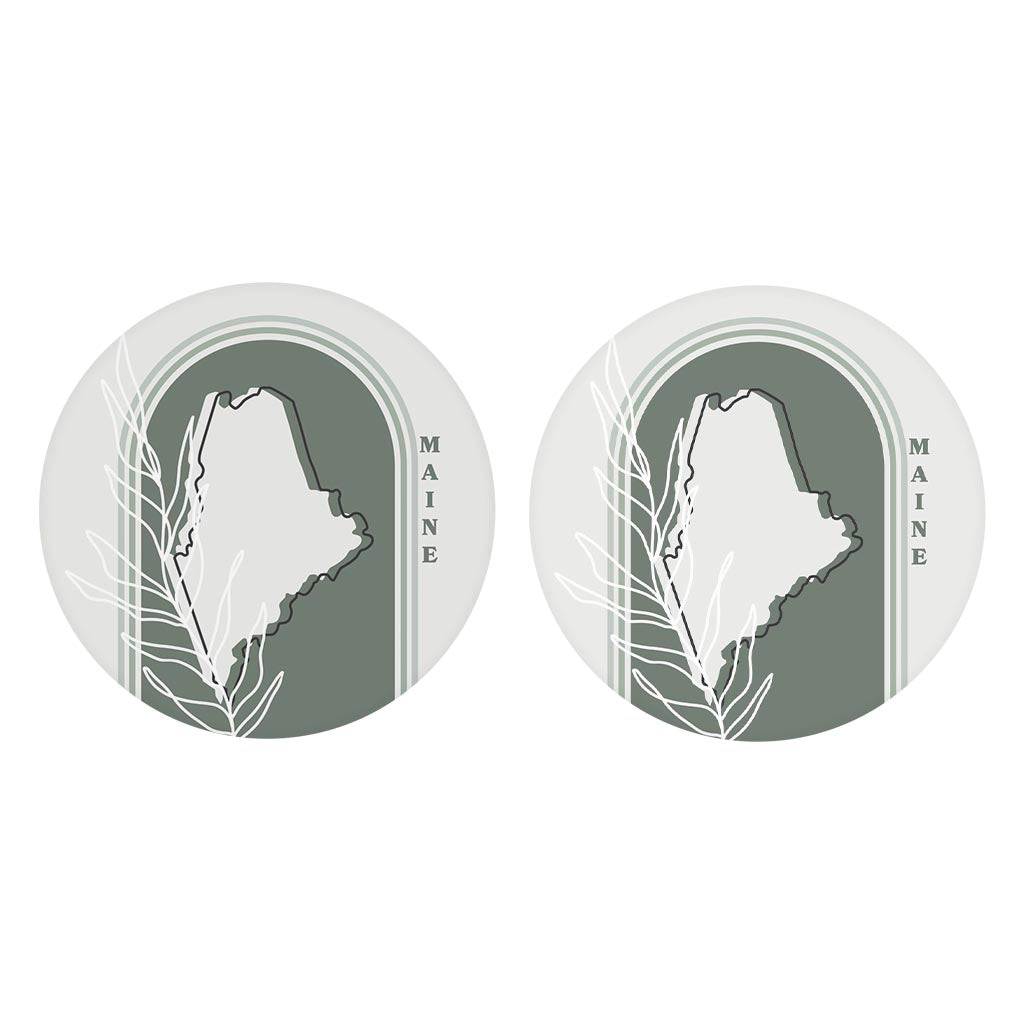 Vintage Groove State With Leaf Maine | Absorbent Car Coasters | Set of 2 | Min 4