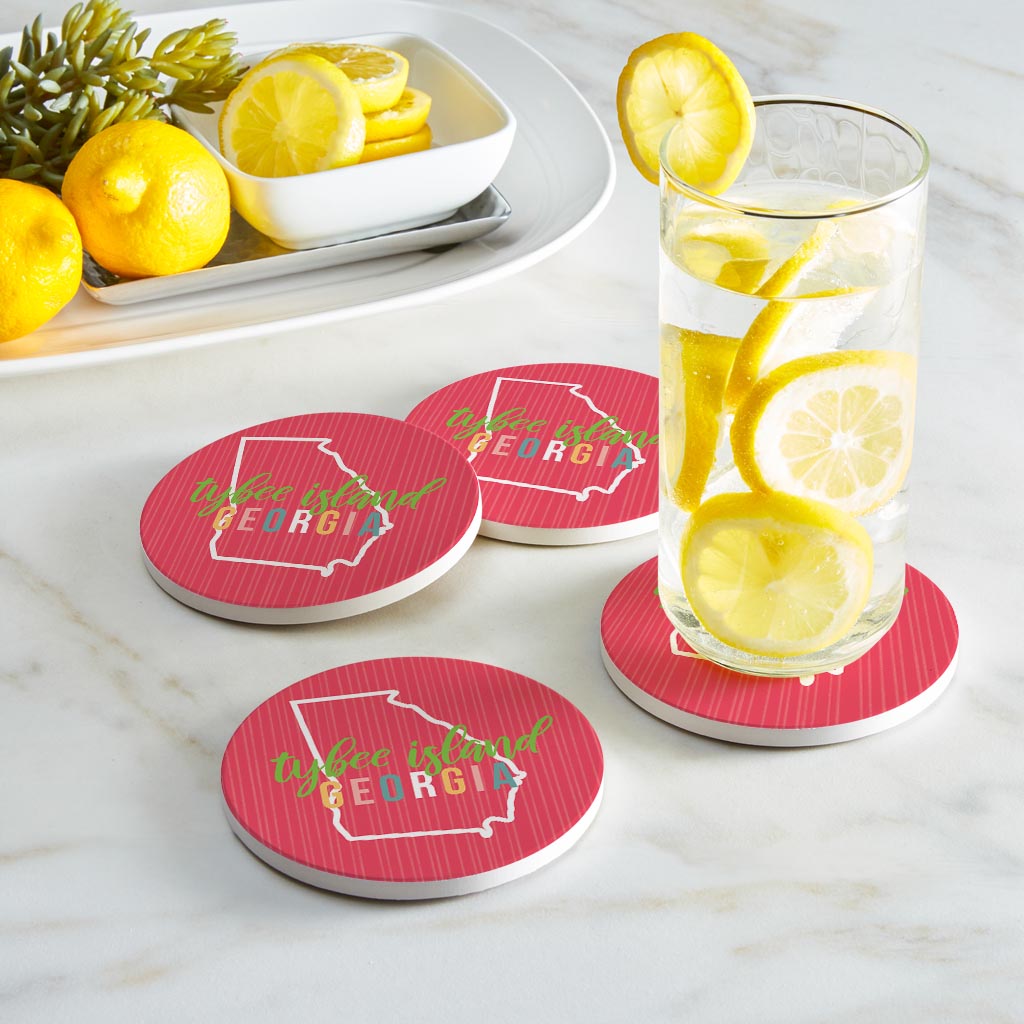 Boho Color State On Pink Georgia Tybee Island | Absorbent Coasters | Set of 4 | Min 2