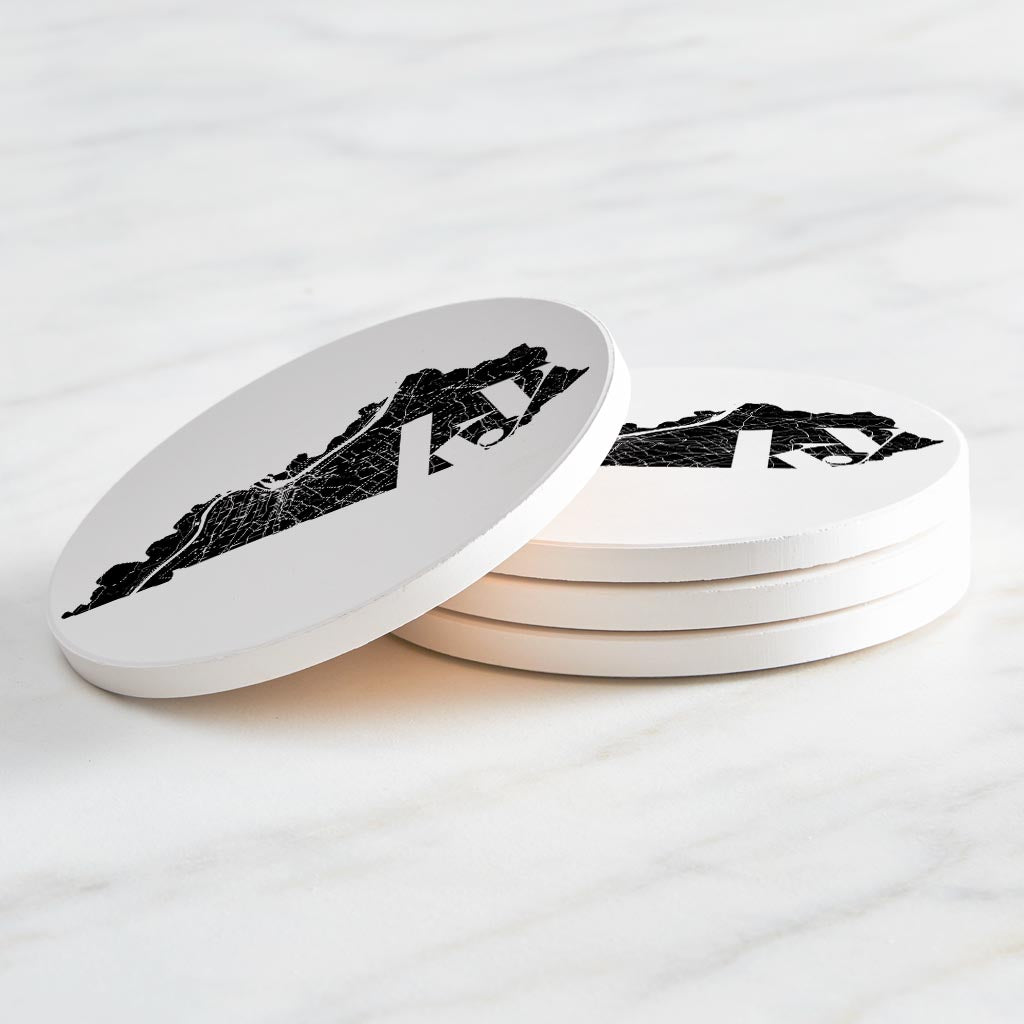 Black And White Abbreviated State Map White Kentucky| Absorbent Coasters | Set of 4 | Min 2