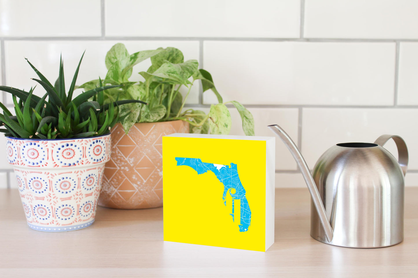 Bright Modern Abbreviated State Yellow Florida Tallahassee | Wood Block | Eaches | Min 4