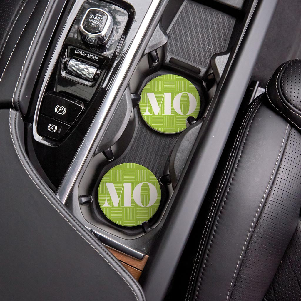 Bright Modern Abbreviated On Green Missouri| Absorbent Car Coasters | Set of 2 | Min 4