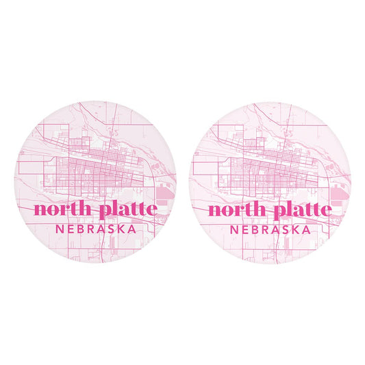 Bright Modern Pink Map Nebraska North Platte| Absorbent Car Coasters | Set of 2 | Min 4