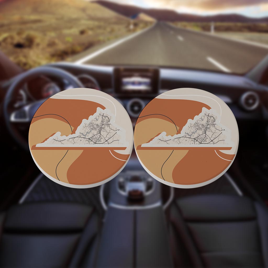 Vintage Groove Fluid Orange Map Virginia Culpeper | Absorbent Car Coasters | Set of 2 | Min 4