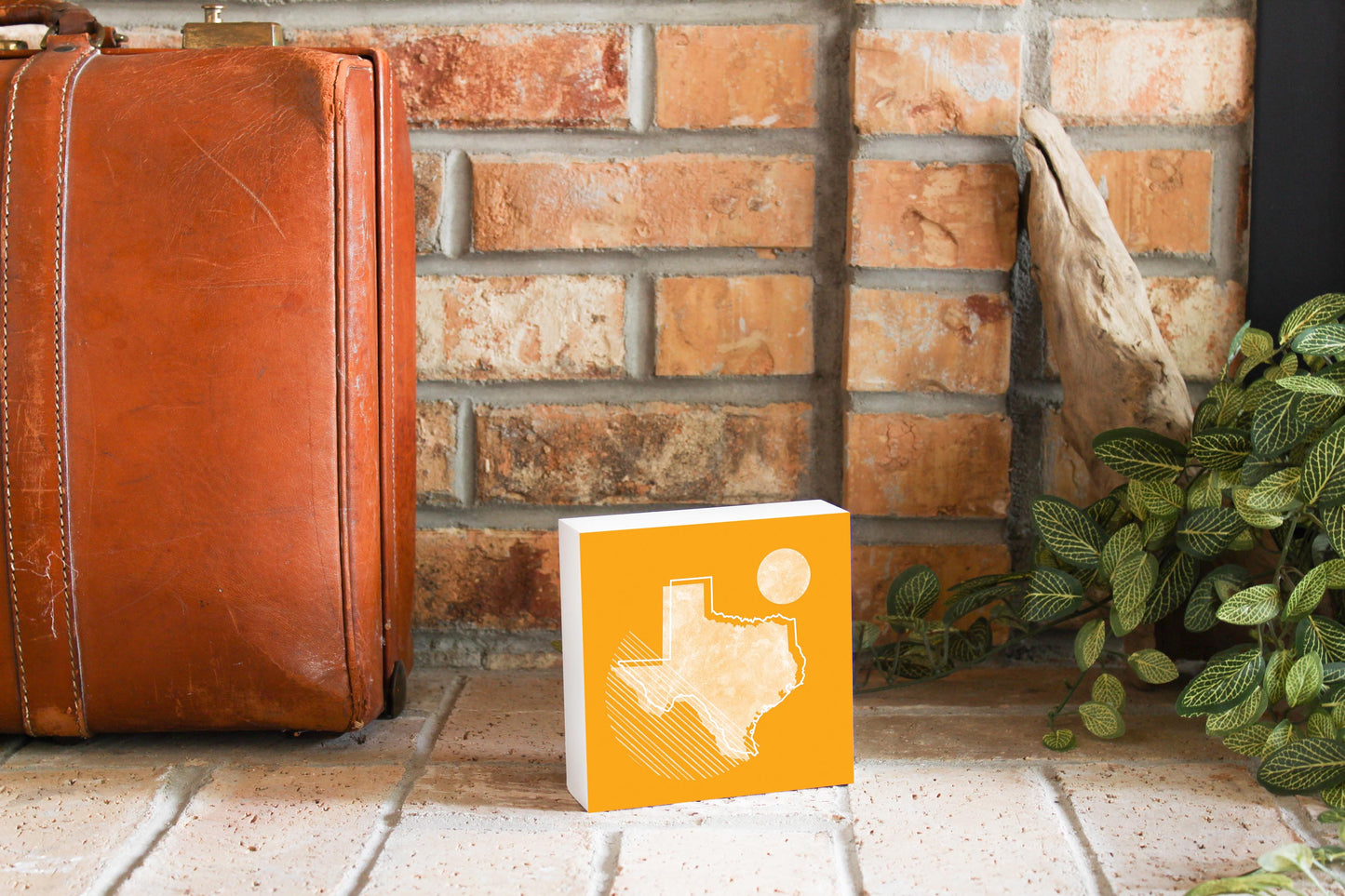 Bright Modern Geometric On Orange Texas | Wood Block | Eaches | Min 4