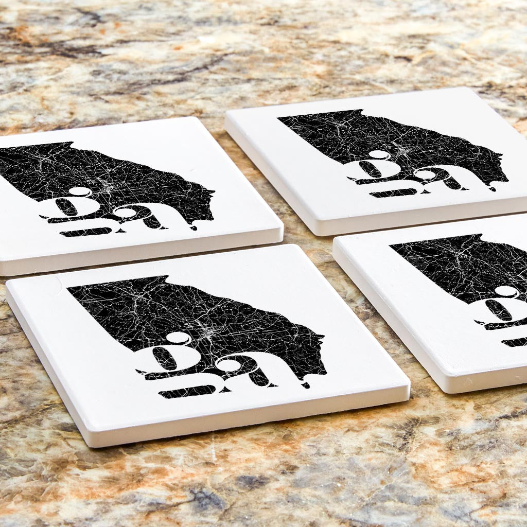 Black And White Abbreviated State Map White Georgia | Absorbent Coasters | Set of 4 | Min 2