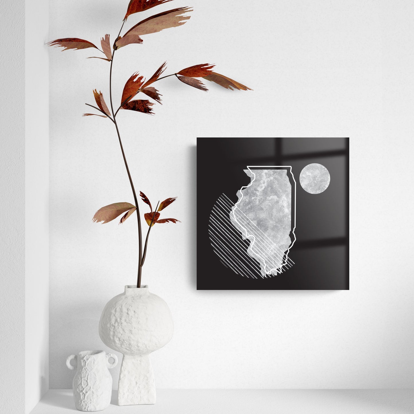 Black And White Geometric On Black Illinois | Hi-Def Glass Art | Eaches | Min 2