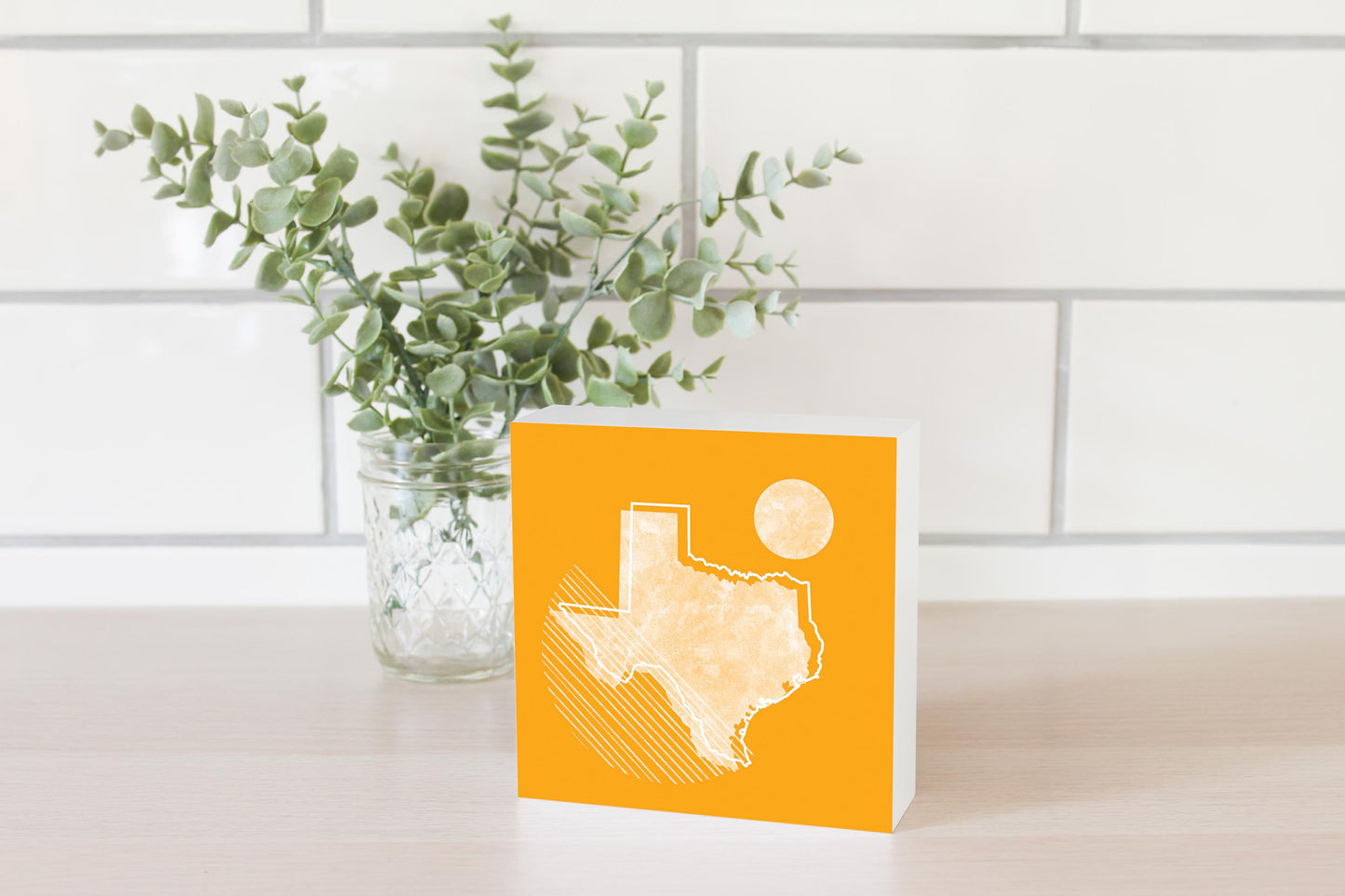Bright Modern Geometric On Orange Texas | Wood Block | Eaches | Min 4