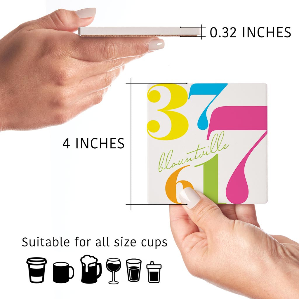 Bright Modern Color Block City Zip Tennessee Blountville | Absorbent Coasters | Set of 4 | Min 2
