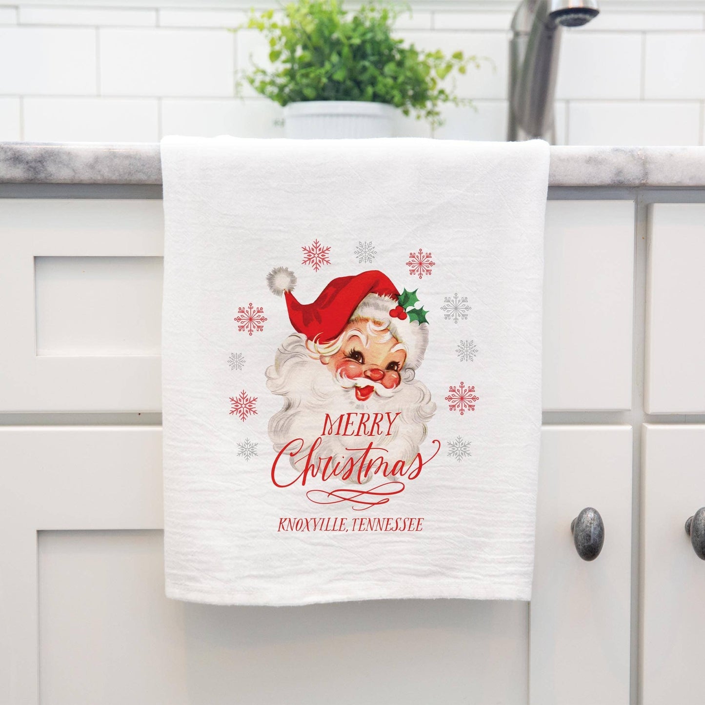 Cotton Tea Towel White-Classic Santa City & State