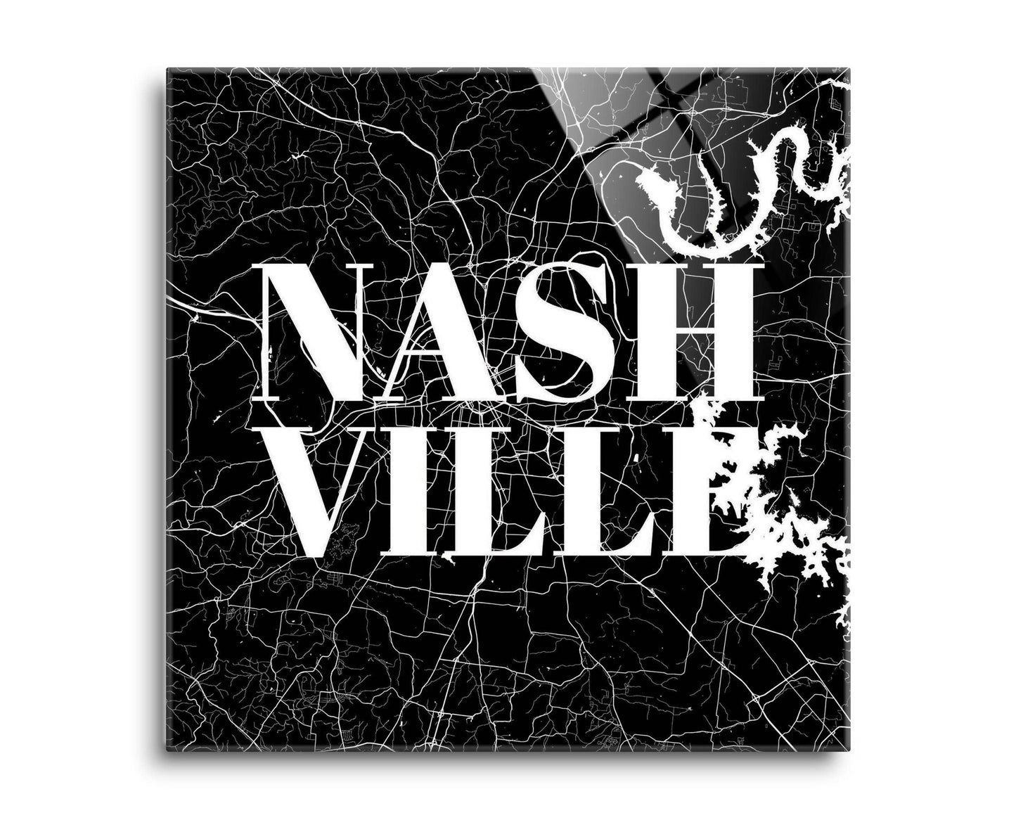 Minimalist B&W Tennessee Nashville Map 8x8 Glass Plaque