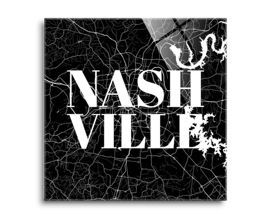 Minimalist B&W Tennessee Nashville Map 8x8 Glass Plaque