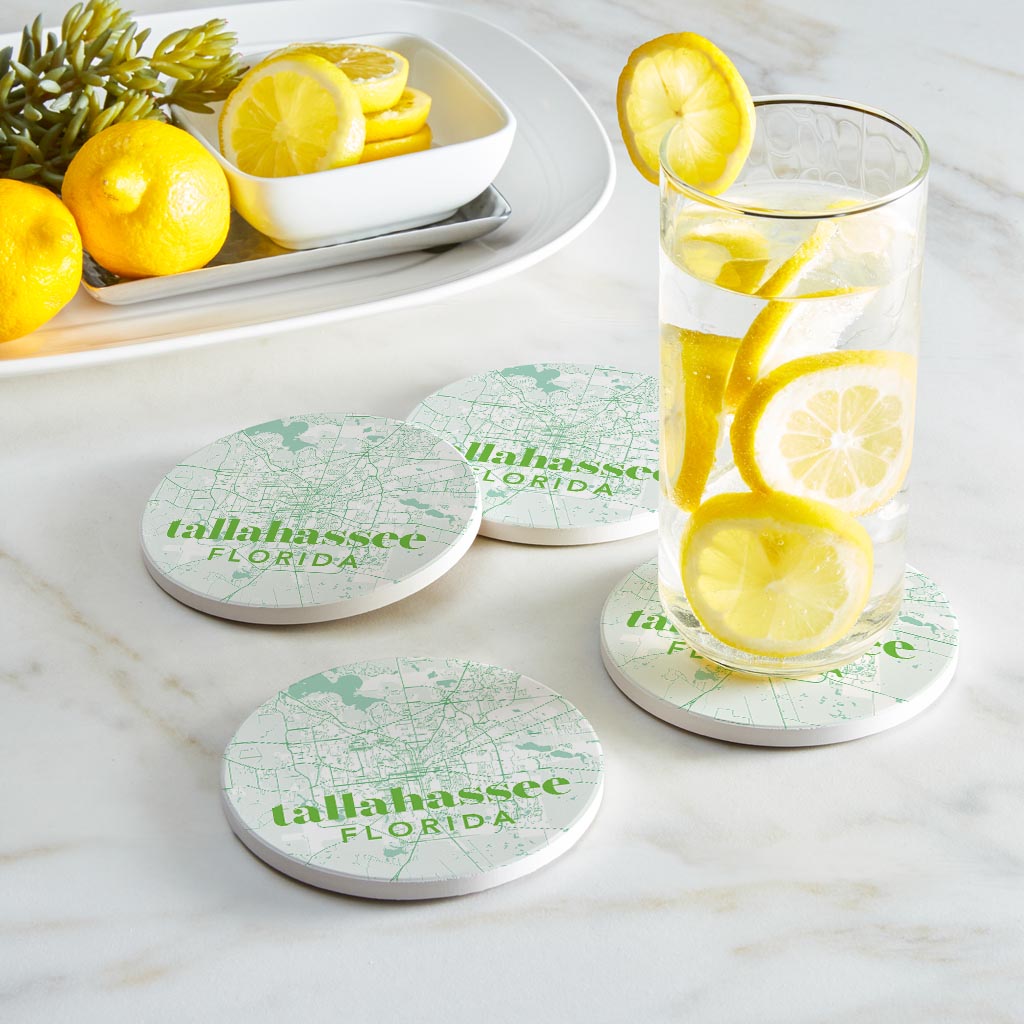Bright Modern Green Map Florida Tallahassee | Absorbent Coasters | Set of 4 | Min 2